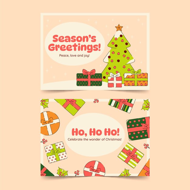 Flat christmas greeting cards set