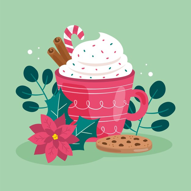 Flat christmas hot chocolate illustration