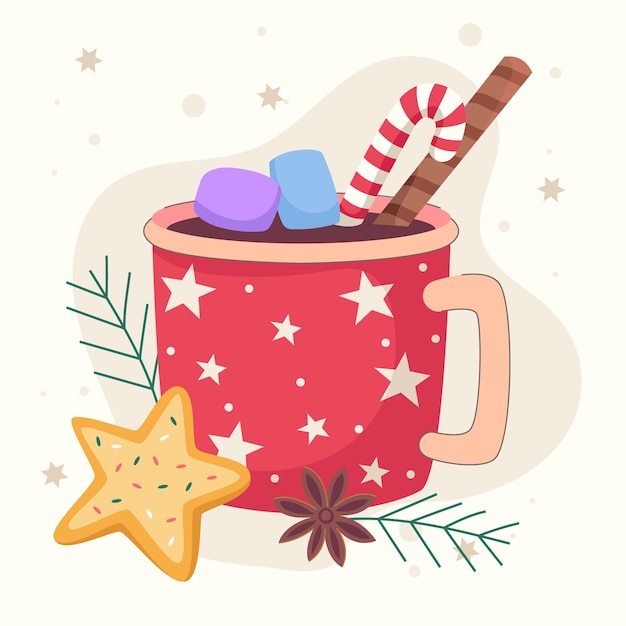 フラット クリスマス ホット チョコレート イラスト