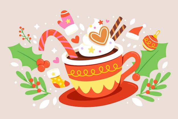 Free vector flat christmas hot chocolate illustration