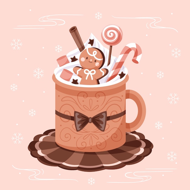 Free vector flat christmas hot chocolate illustration