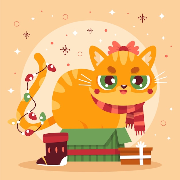 猫とフラットのクリスマス イラスト