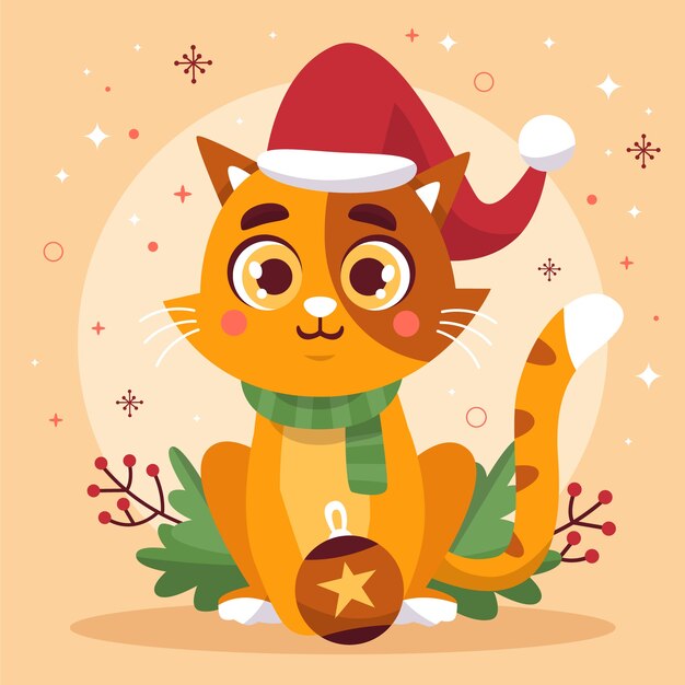 Flat christmas illustration with cat