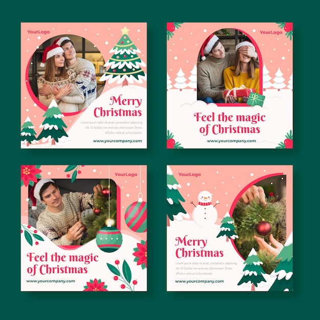 Free vector flat christmas instagram posts collection