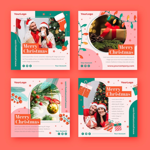 Free vector flat christmas instagram posts collection