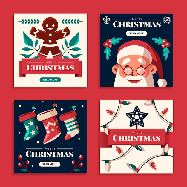 Flat christmas instagram posts collection