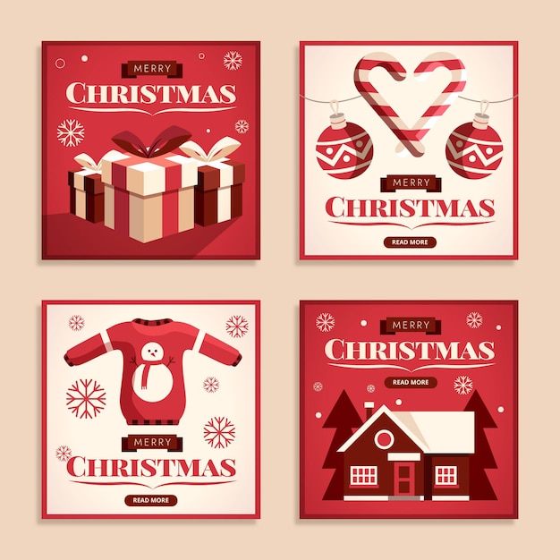 Flat christmas instagram posts collection