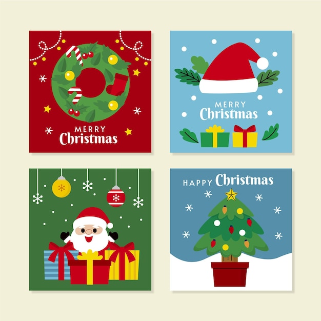 Free vector flat christmas instagram posts collection