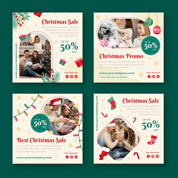 Free vector flat christmas instagram posts collection