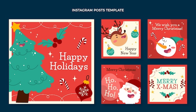 Flat christmas instagram posts collection