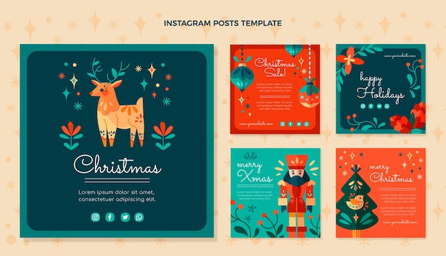 Flat christmas instagram posts collection