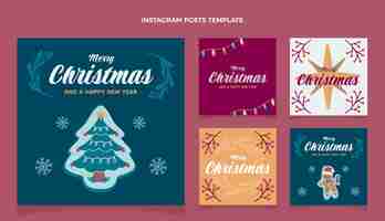 Free vector flat christmas instagram posts collection