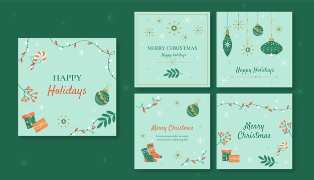 Free vector flat christmas instagram posts collection