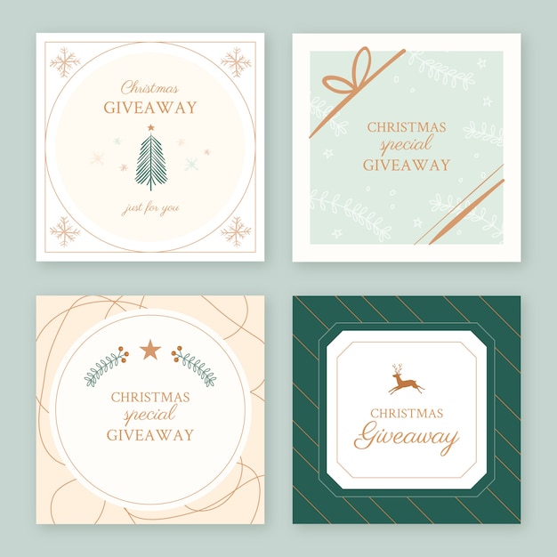 Free vector flat christmas instagram posts collection