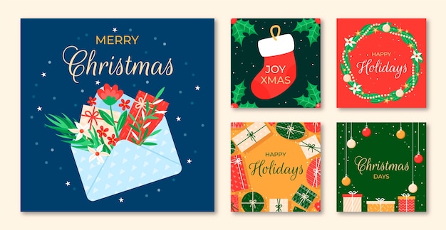 Free vector flat christmas instagram posts collection