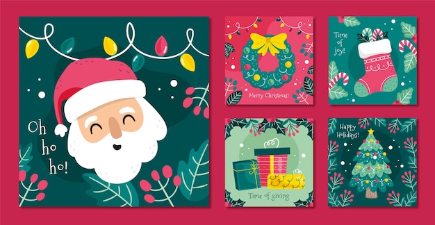 Free vector flat christmas instagram posts collection