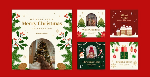 Free vector flat christmas instagram posts collection