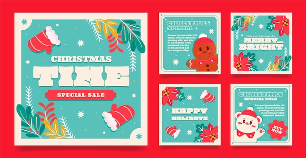 Free vector flat christmas instagram posts collection