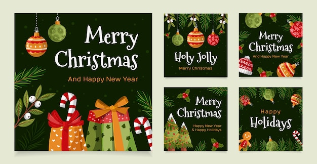 Free vector flat christmas instagram posts collection