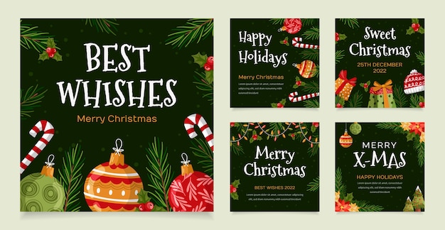 Free vector flat christmas instagram posts collection