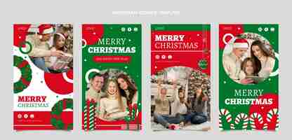 Free vector flat christmas instagram stories collection