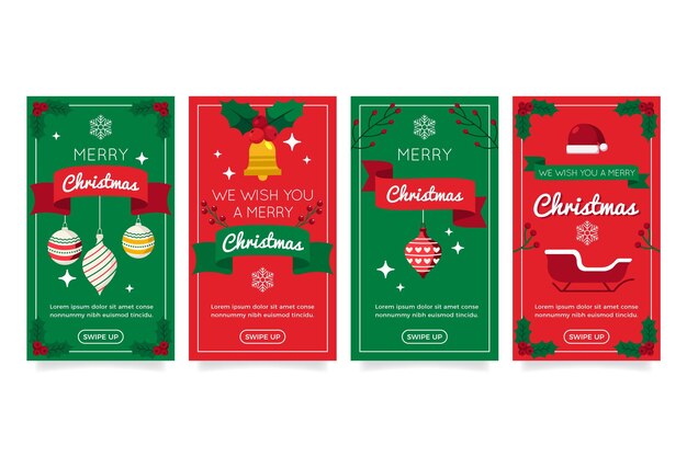 Free vector flat christmas instagram stories collection