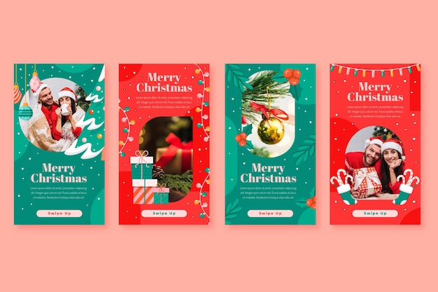 Free vector flat christmas instagram stories collection