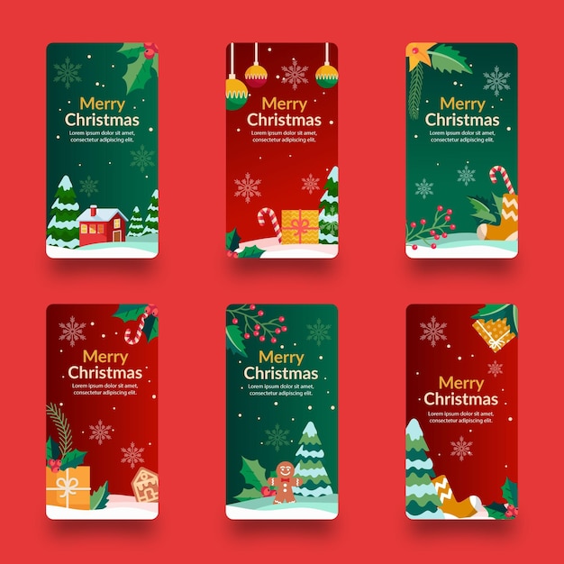 Free vector flat christmas instagram stories collection