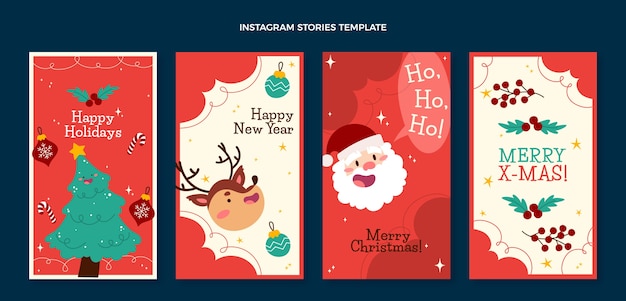 Free vector flat christmas instagram stories collection