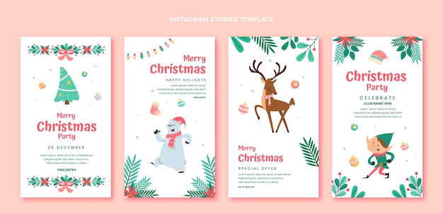 Flat christmas instagram stories collection