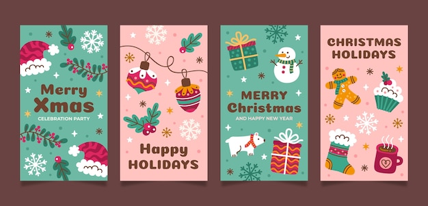 Free vector flat christmas instagram stories collection