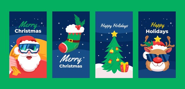 Free vector flat christmas instagram stories collection