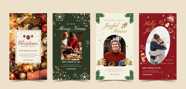 Бесплатное векторное изображение Коллекция рождественских историй instagram