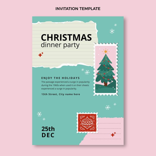 Flat christmas invitation template