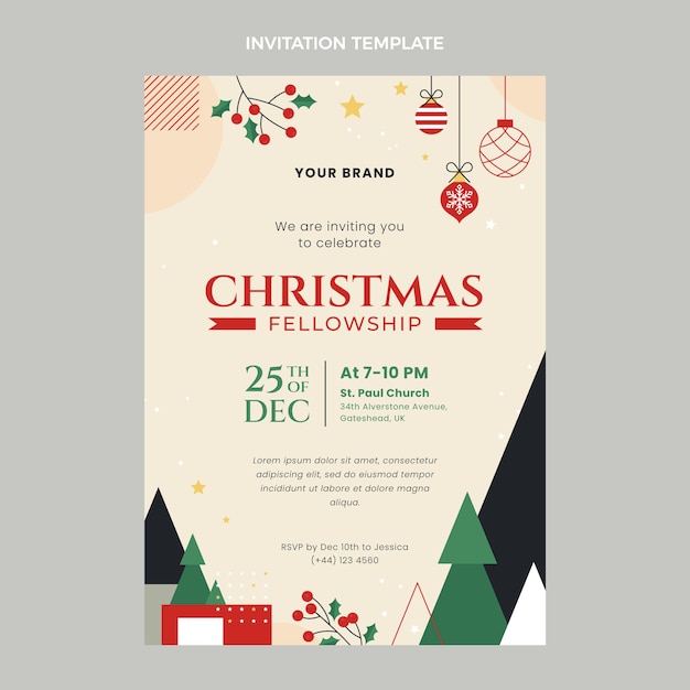 Free vector flat christmas invitation template