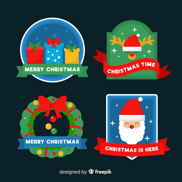 Free vector flat christmas label / badge collection