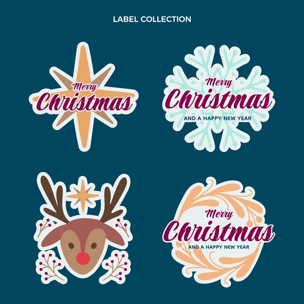 Free vector flat christmas labels collection