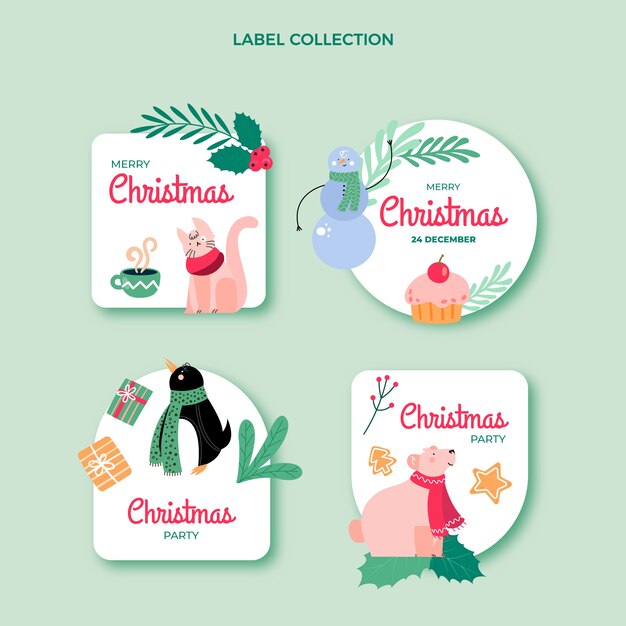 Flat christmas labels collection