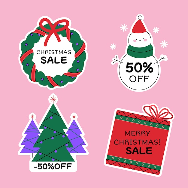 Free vector flat christmas labels collection
