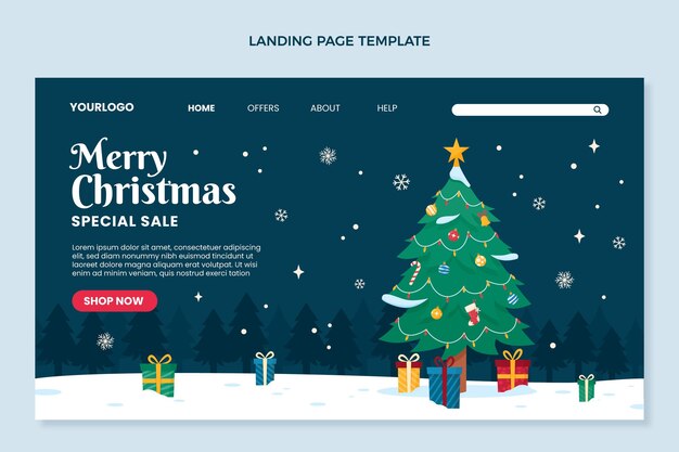 Flat christmas landing page template