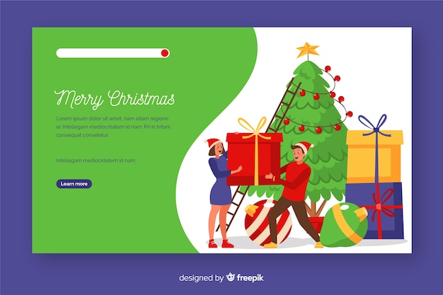 Flat christmas landing page with christmas tree