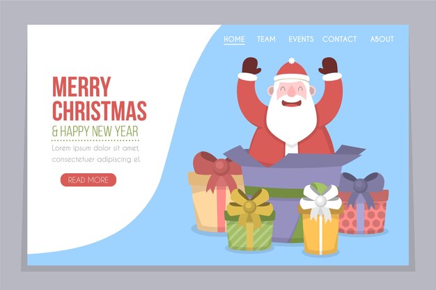 flat christmas landing page with santa claus