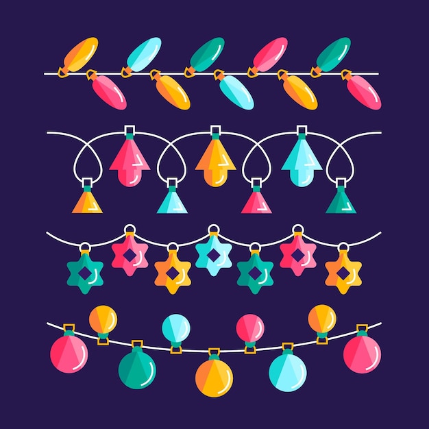 Free vector flat christmas lights collection
