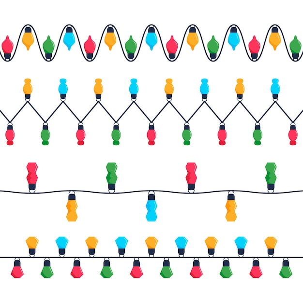 無料ベクター フラットクリスマスライトコレクション