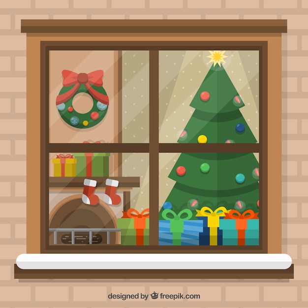 Free vector flat christmas living room background