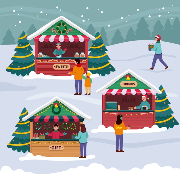 Free vector flat christmas market illustration