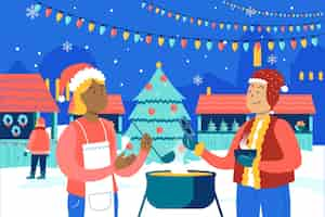 Free vector flat christmas market illustration