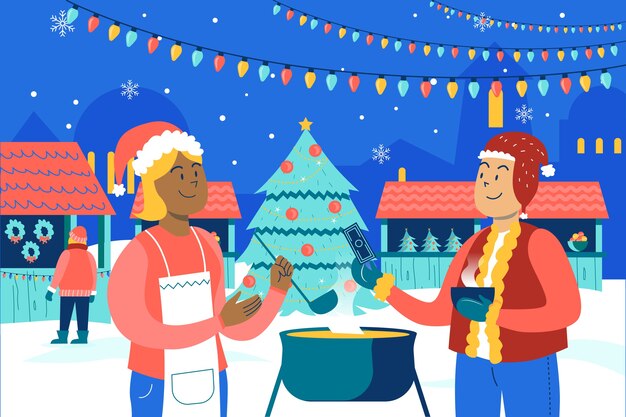 Flat christmas market illustration