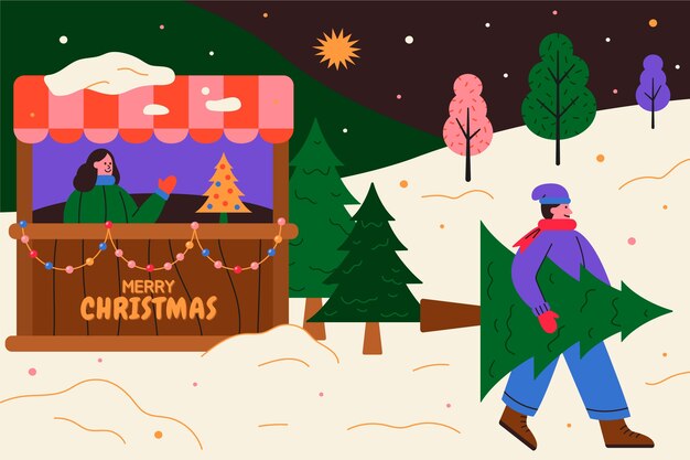 Flat christmas market illustration