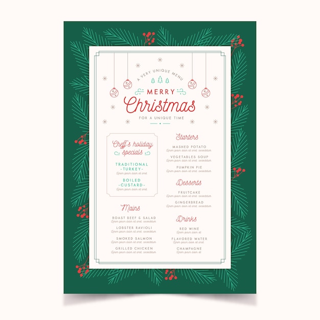 Flat christmas menu template